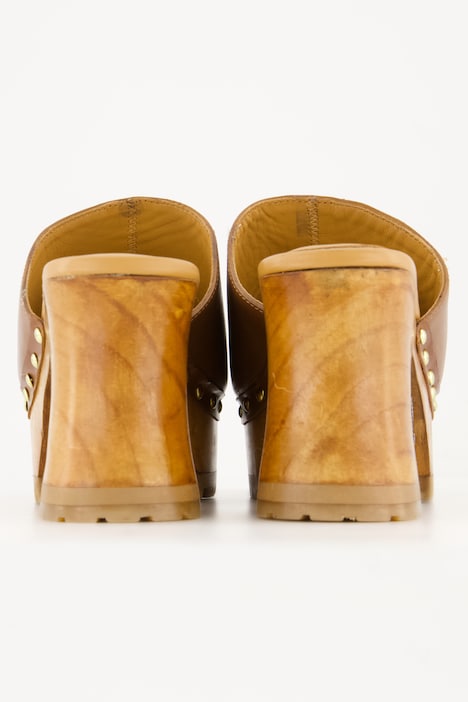 Leder-Clogs, echtes Leder, goldene Nieten, Plateausohle, Weite H