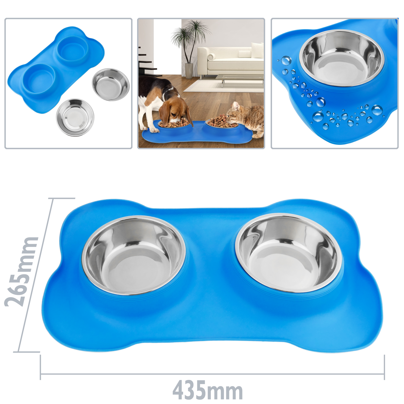 Tigela para animais de estimação em aço inoxidável. Alimentador para cães e gatos com bandeja de silicone antiderrapante.