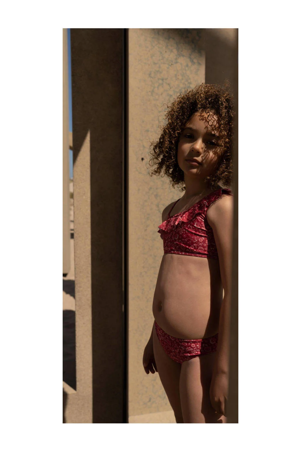 crop bikini met ruches rood/wit