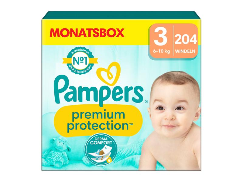 Pampers Windeln Premium Protection Midi Grösse 3 Monatsbox 6-10 kg, 204 Stück
