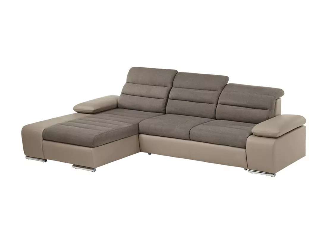 Canapé d'angle convertible en tissu et simili MIRABEAU - Taupe - Angle gauche