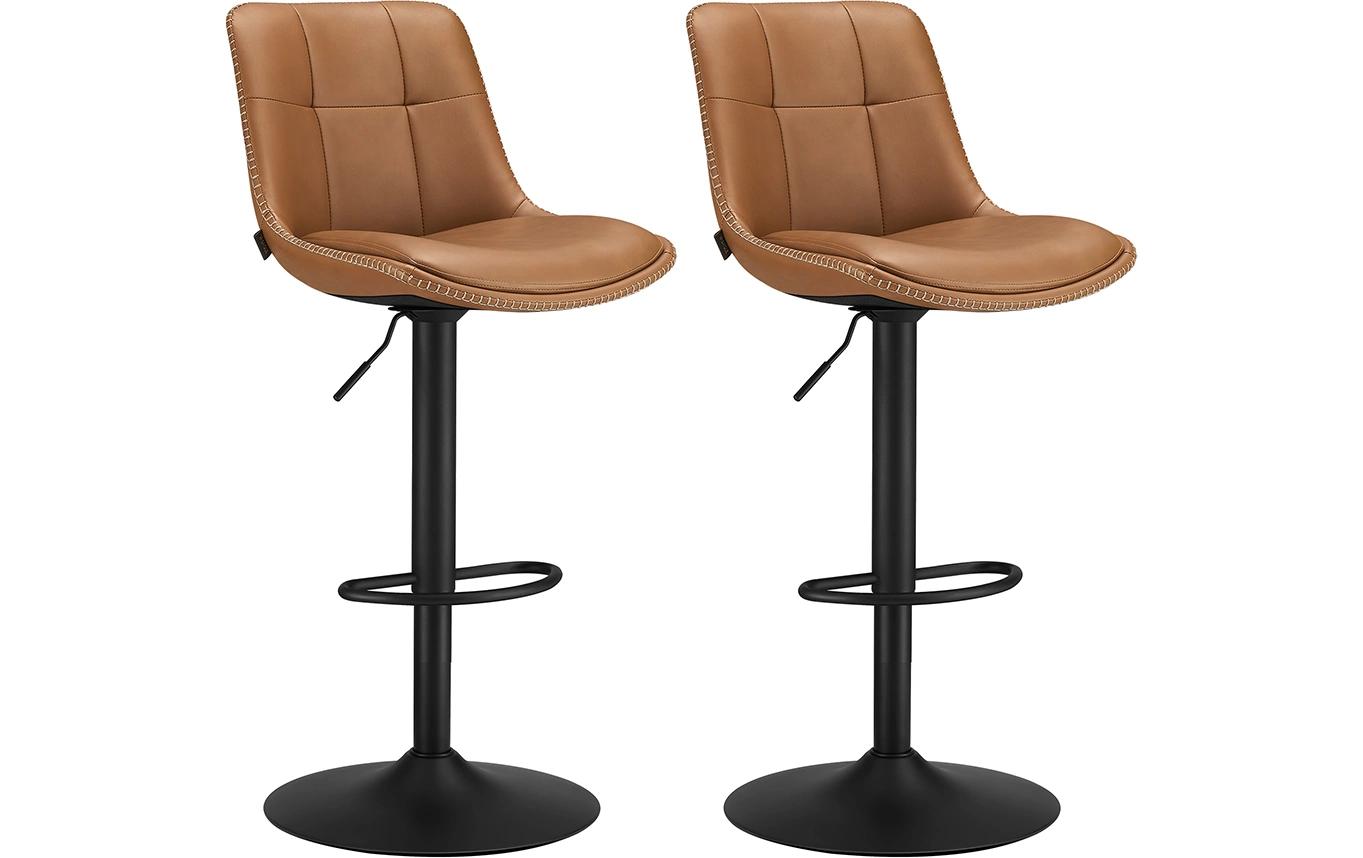Barhocker 2er Set 48 x 90 cm/112 cm, Braun<br>Stabile Barstühle aus Kunstleder mit Rückenlehne