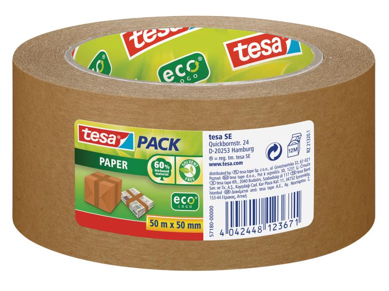 tesa Klebeband ecoLogo 50 mm x 50 m, Braun Verpackungsklebeband aus Papier, 50 mm x 50 m, braun