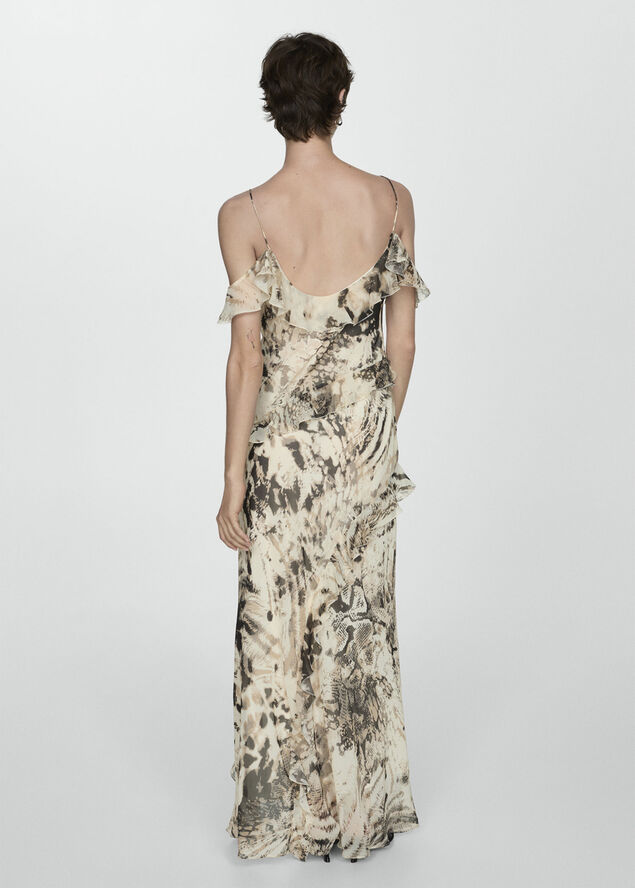 MANGO Animal print ruffled dress Light beige