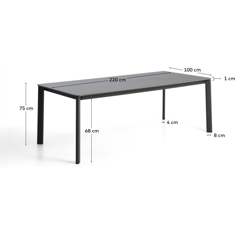 Table Anafi en pierre frittée et aluminium graphite 220 x 100 cm