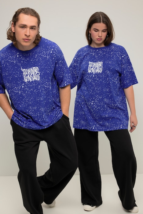 T-Shirt, oversized, Sprenkel, Rücken Print, Rundhals, Halbarm, Unisex