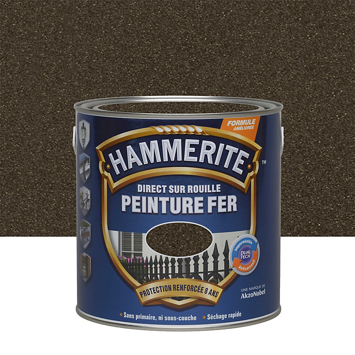 Peinture métal direct sur rouille Hammerite forgé châtaigne 2,5L