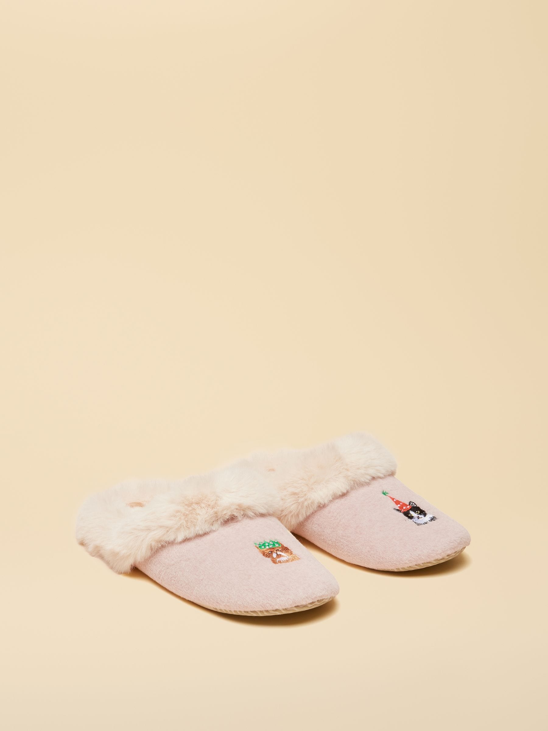 Roze met kattenprint - Joules slippet luxe pantoffels