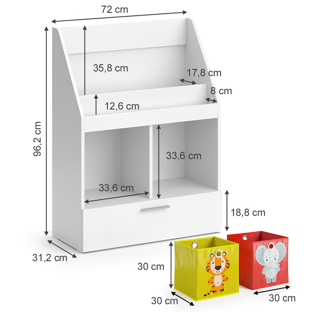 Vicco Kinderregal Bücherregal Wandregal Luigi Weiß 72x96 cm modern Kinderzimmer Regal Spielzeugregal Dekoregal Standregal Aufbewahrungsregal Würfelregal Schublade Ablage Fach freistehend Faltbox