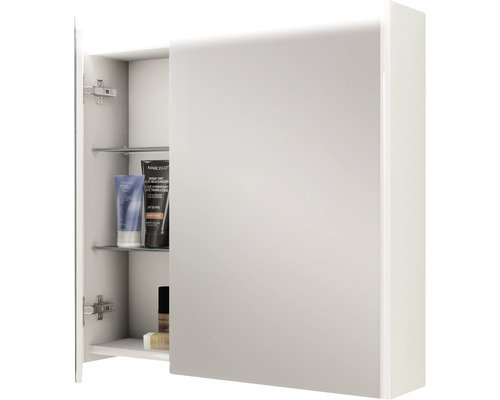 Spiegelkast Baden Haus Nizza 70,0 x 15,0 x 67,0 cm wit hoogglans 2-deurs LED IP 44 (beschermd tegen vreemde voorwerpen en spatwater)