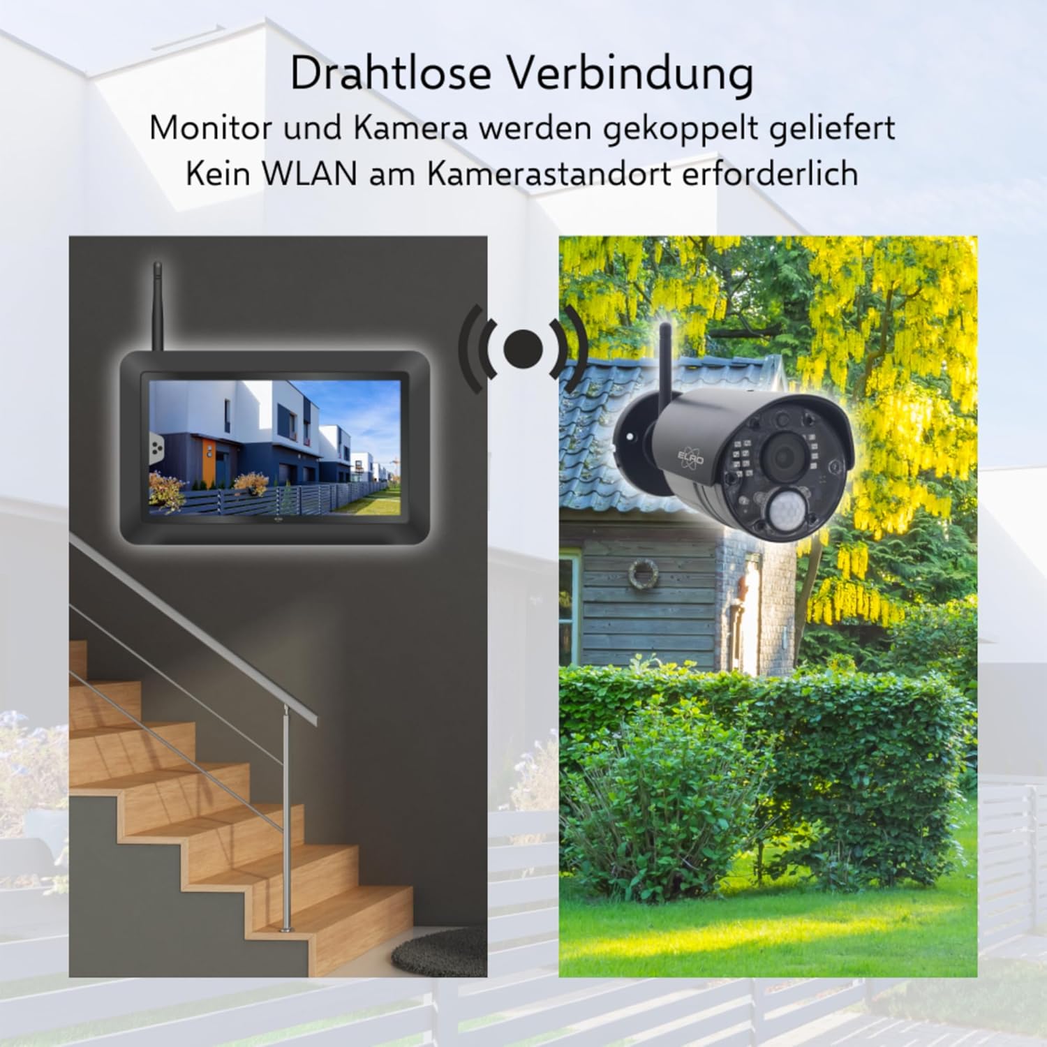 ELRO CZ40RIPS Kabelloses Überwachungssystem, Full-HD 1080p Kamera mit Nachtsicht, 7'' Monitor & App, IP65