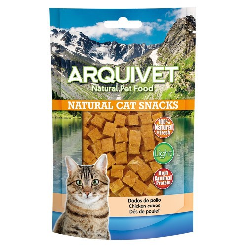 Petiscos em cubos para gatos, sabor frango.