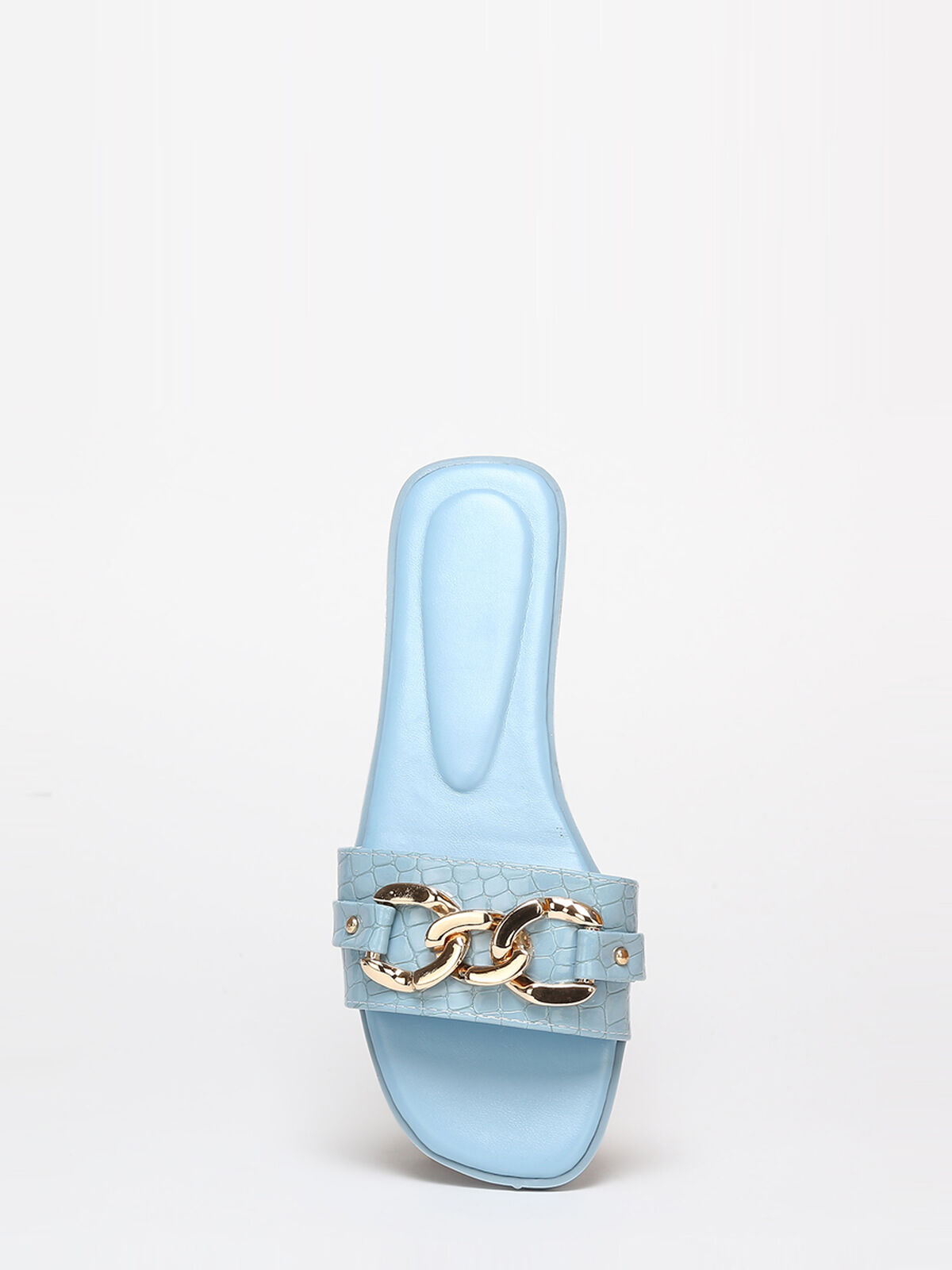 Mules effet croco et chaîne- Bleu