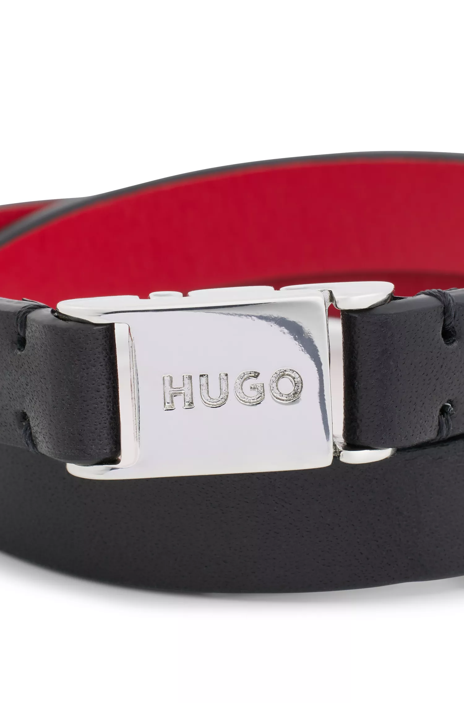 HUGO Vermelho - Punho duplo em couro italiano com fecho de marca