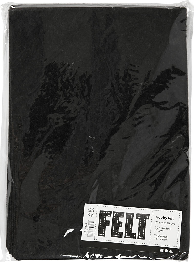 Hobbyfilt - A4 - 210X297 MM - 1,5-2 MM - Meleret - Sort - 10 Ark