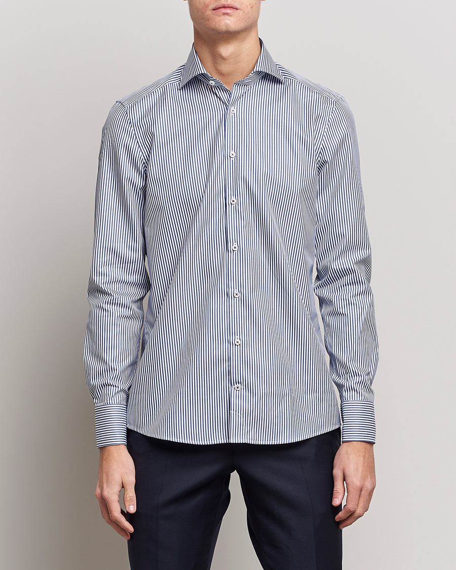 Stenströms Slimline Stripe Cut Away Shirt Navy