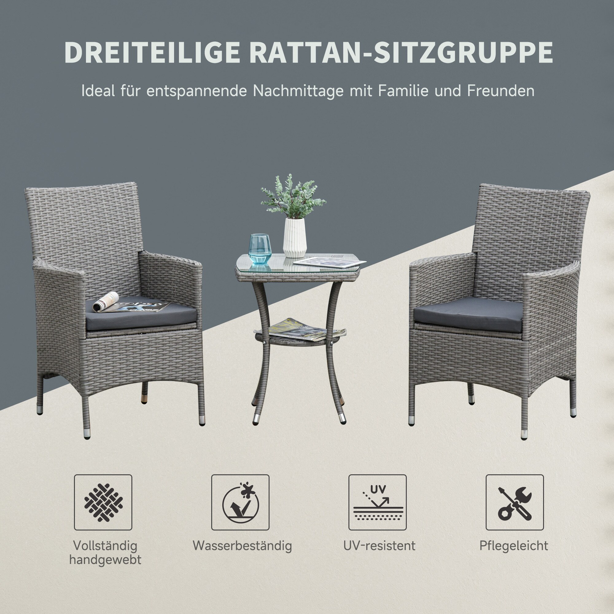Outsunny Gartensitzgruppe mit Beistelltisch