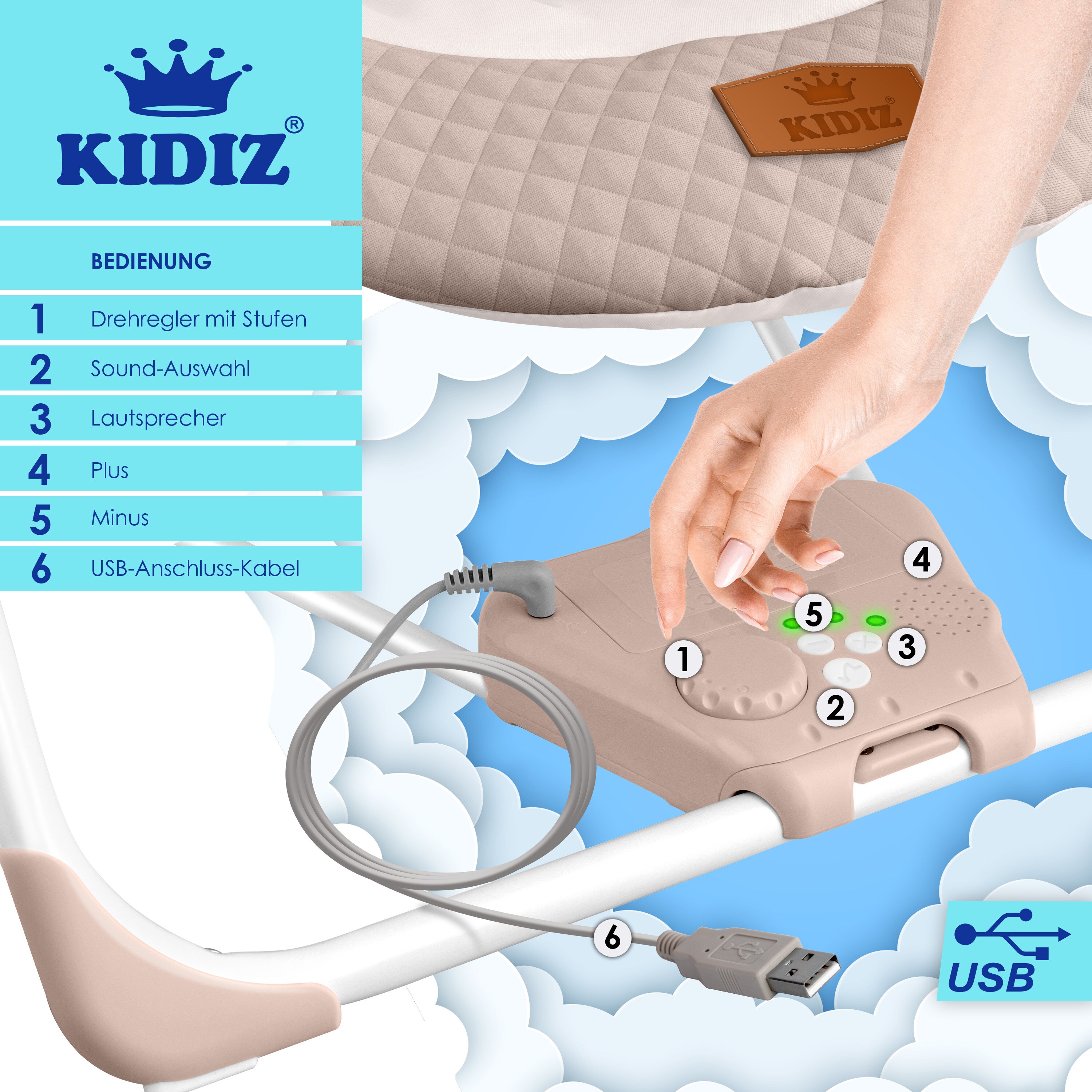 KIDIZ® Babywippe Babyschaukel mit 5 Geschwindigkeitseinstellungen zusammenklappbarer Baby Wippe Schaukel Babyhochstuhl mit Spielbogen Spielzeugen 5 beruhigende Naturgeräusche neugeborene