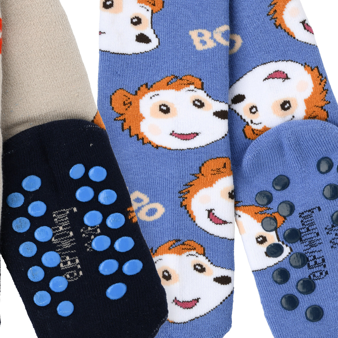 Topolino 2 Paar Bobo Siebenschläfer Stoppersocken blau / beige