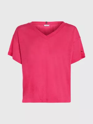 Camiseta de linho com decote em V e modelagem relaxada