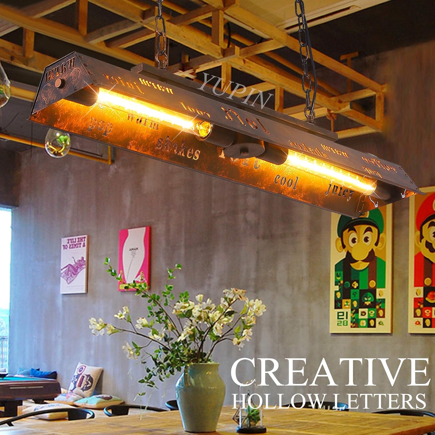 YUPIN E27 Vintage Pendelleuchte Retro Hängeleuchte Eisen-Stil Kronleuchter Höhenverstellbar Hängelampe Industrial Pendellampe für Esszimmer Küche Wohnzimmer Bar Restaurant Leuchter Deckenleuchte