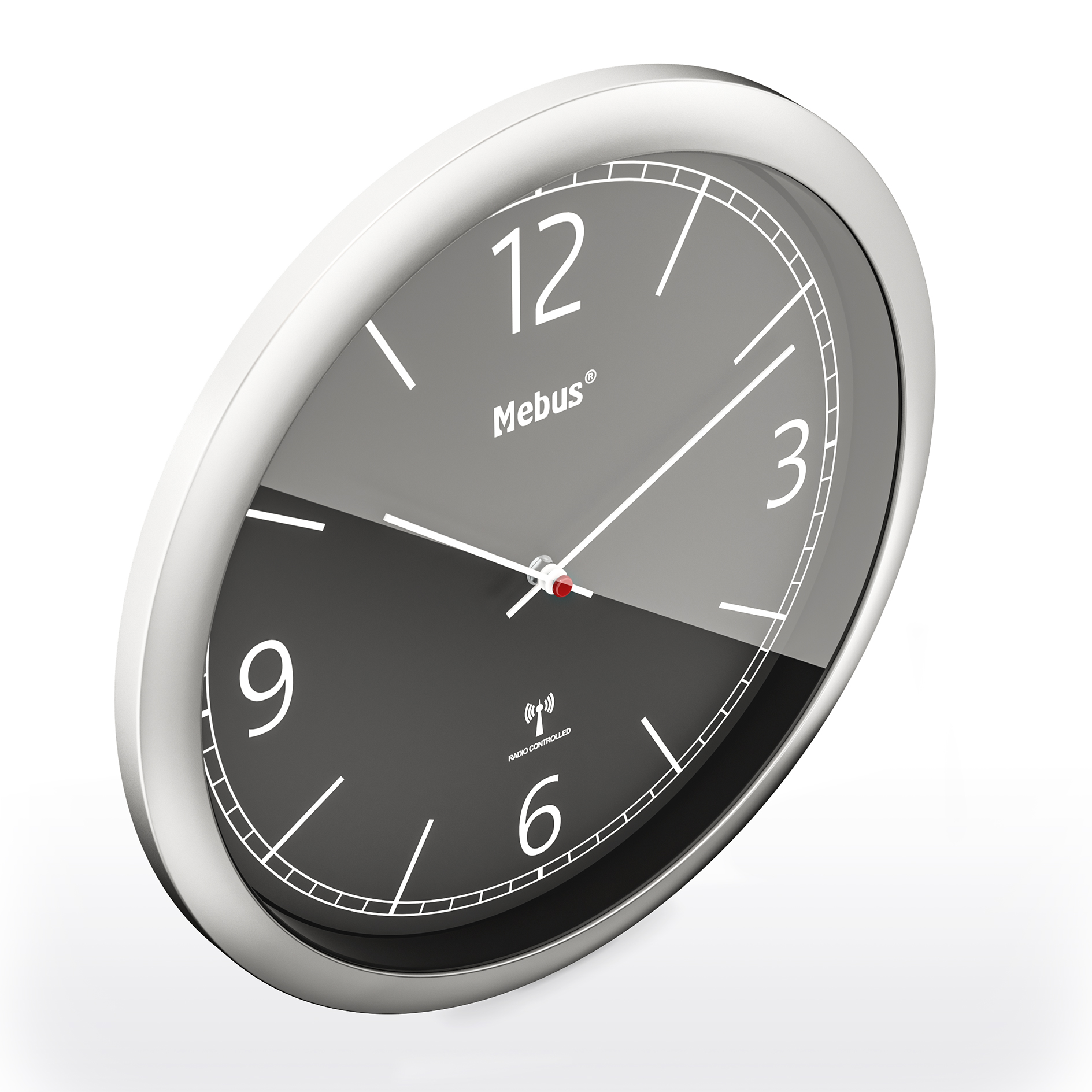 MEBUS Funk-Wanduhr - silber-schwarz - Ø 25 cm