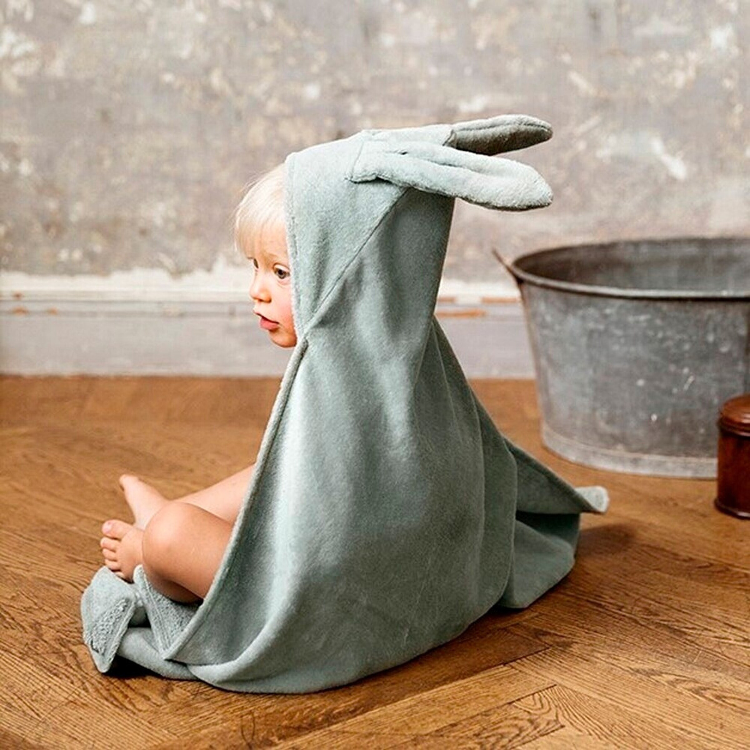 Elodie Kapuzenhandtuch - Mineral Green Bunny