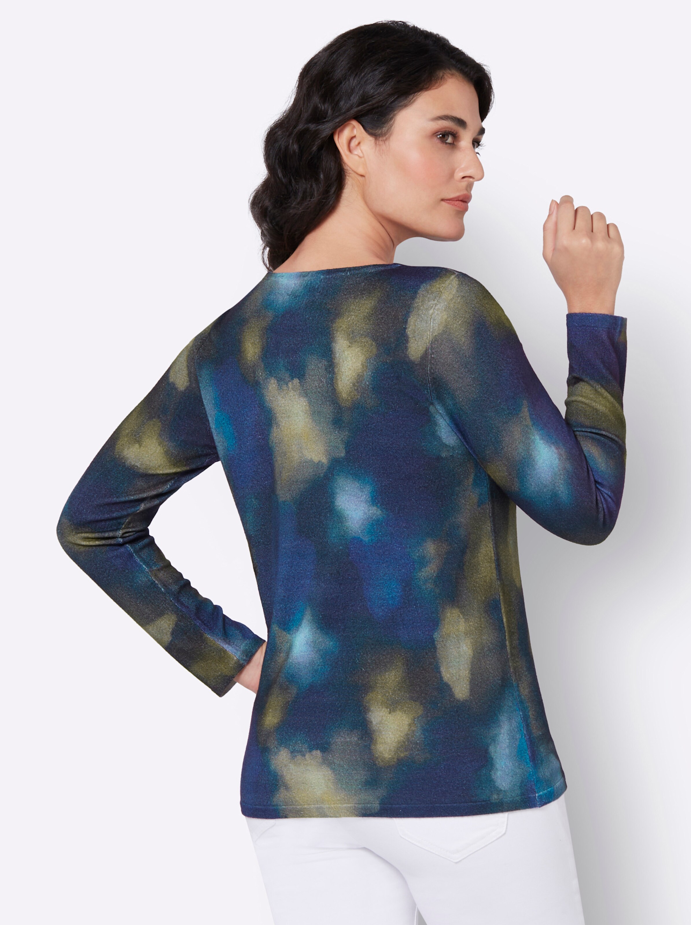 Pullover in marine-braun-bedruckt