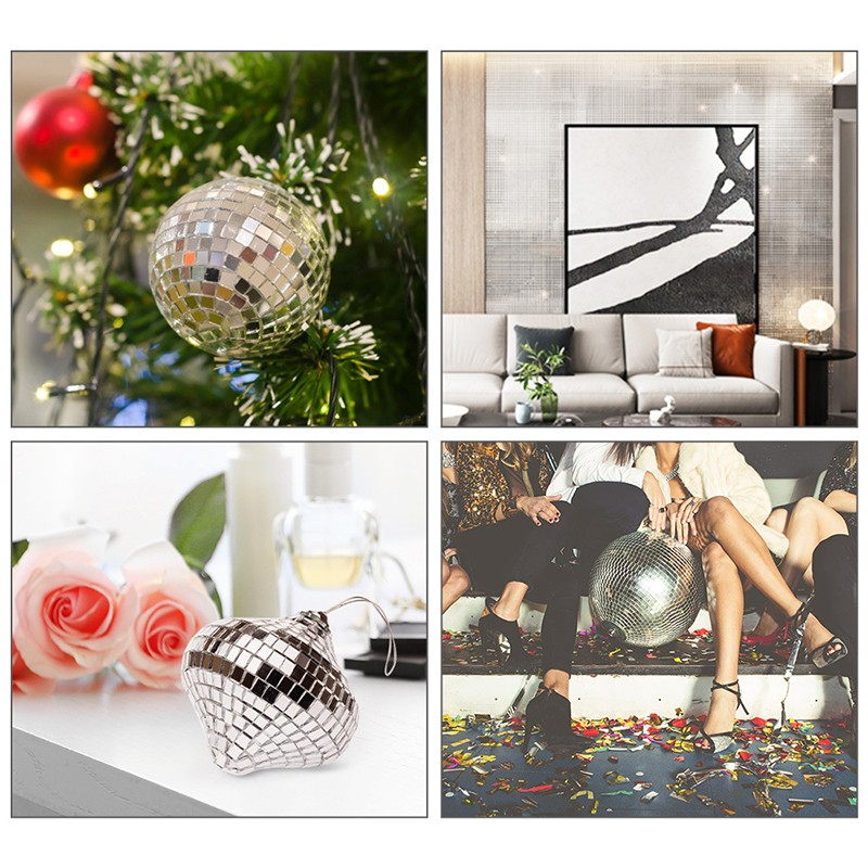 (1m/4cm) Deko Mosaik Spiegel Aufkleber DIY Party Sticker Disco Spiegelmatte - Silber