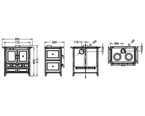 Thermorossi Violetta Evo gietijzeren keramische keukenoven, bordeaux, 8,2 kW