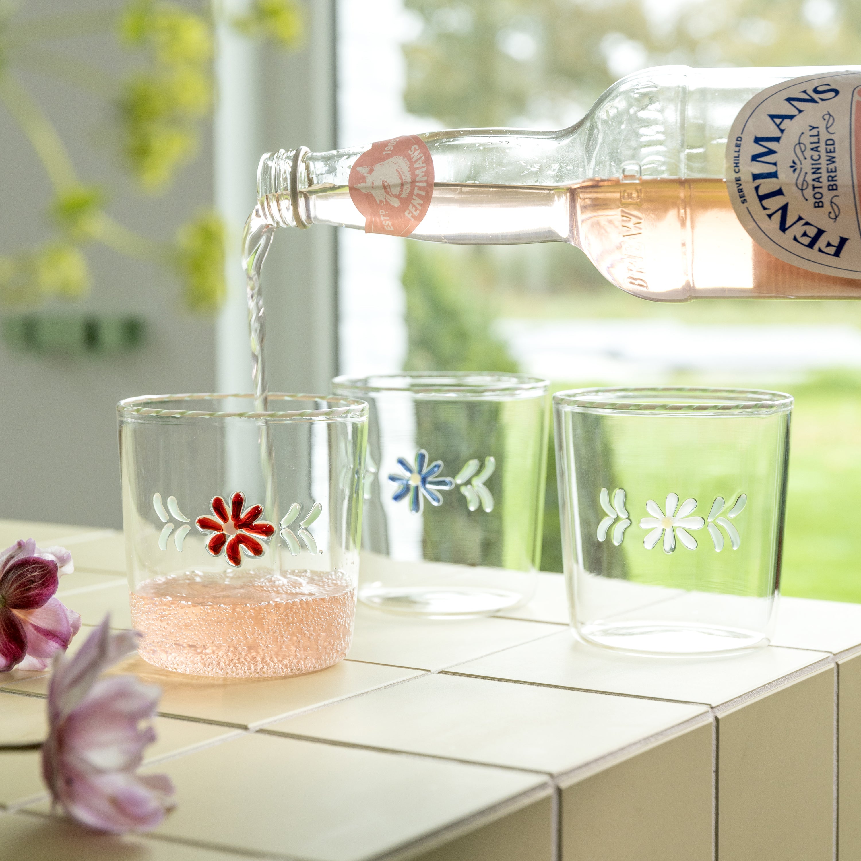 &k amsterdam Flora Waterglazen - Wit - Set van 2