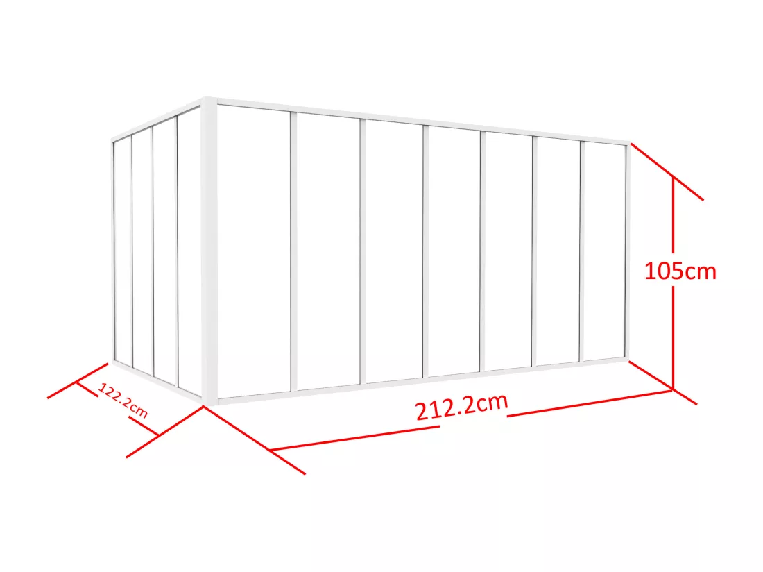 Verrière d'angle d'atelier en aluminium thermolaqué - L210 x L120 x H105 - Blanc - BAYVIEW