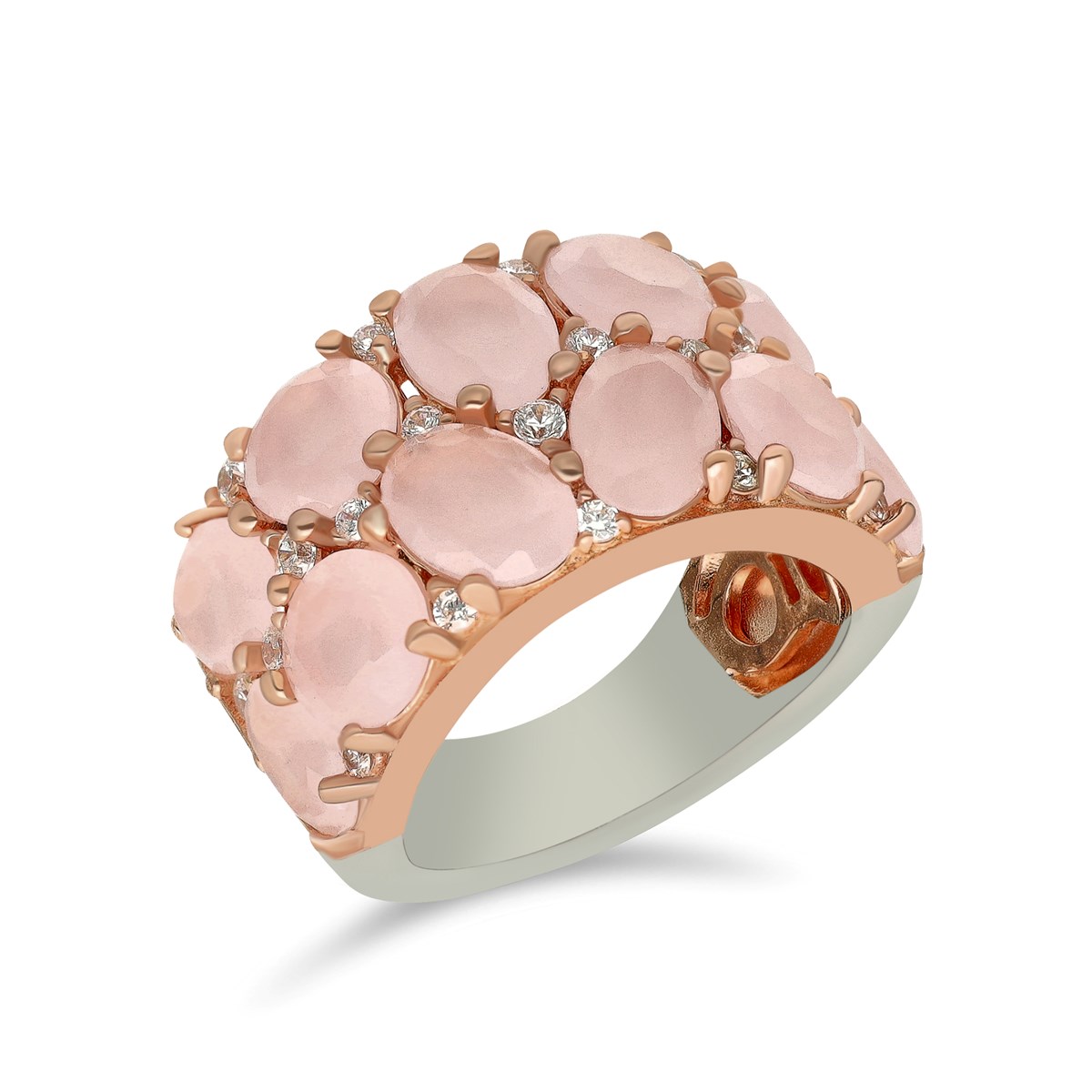 Bague Argent Rose Pierres Baroques Rose