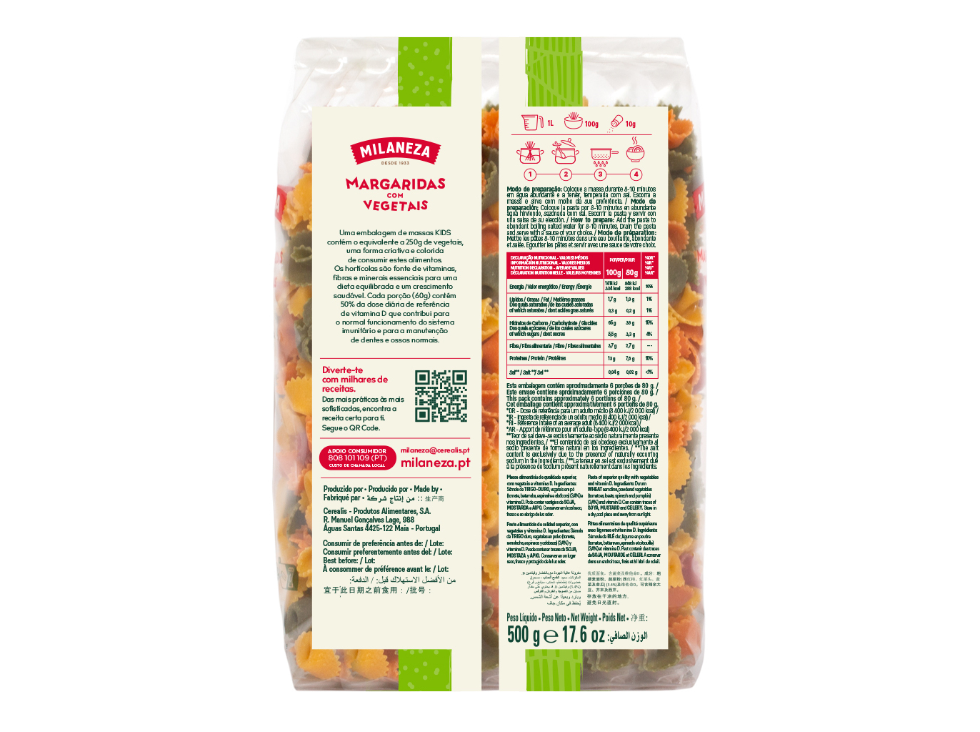 MASSAS MILANEZA MARGARIDAS COM VEGETAIS 500G