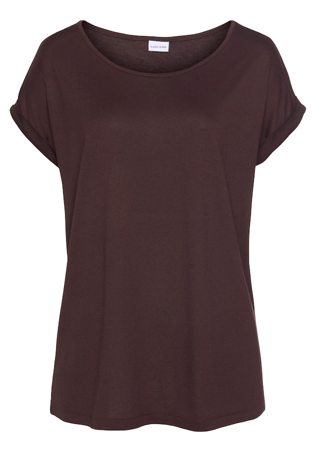 LASCANA Kurzarmshirt mit Rundhalsausschnitt, Jerseyware, Ärmelaufschlag, Basic