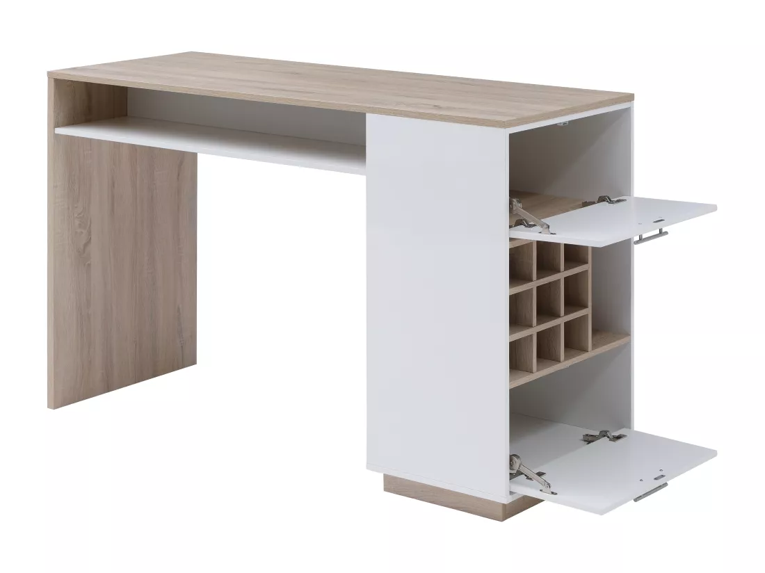Meuble de bar avec rangements - Blanc et naturel - ANOSKI