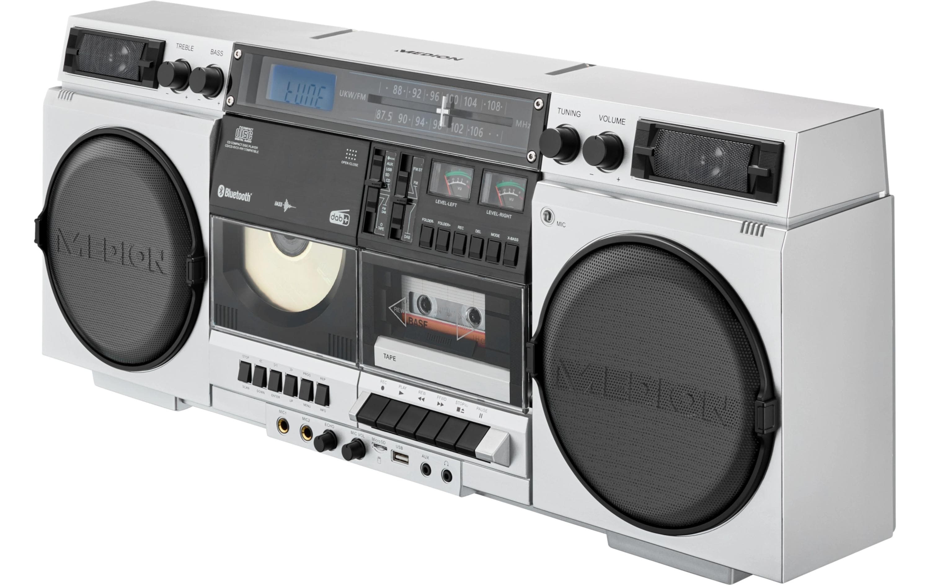 Radio/CD-Player LIFE P66538 Retro-Boombox Silber<br>Retro-Kassettendeck mit DAB+ und Bluetooth