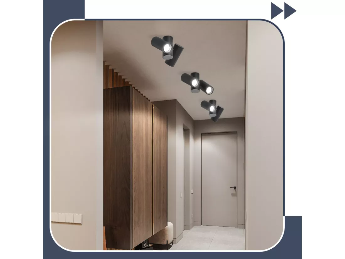 NETTLIFE Plafonnier 2 Spots de Plafond Noirs - GU10 Métal Moderne Pivotant 180°Intérieur MAX.25W pour Salon Couloir Chambre Cuisine (sans Ampoule)