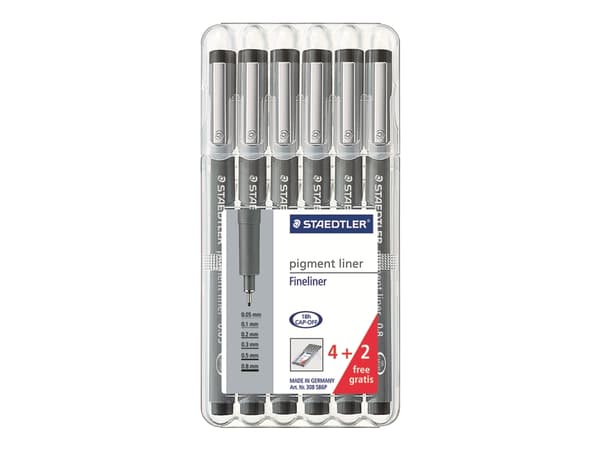 STAEDTLER pigment liner - Fineliner - permanent - svart - fargeblekk (en pakke 6)