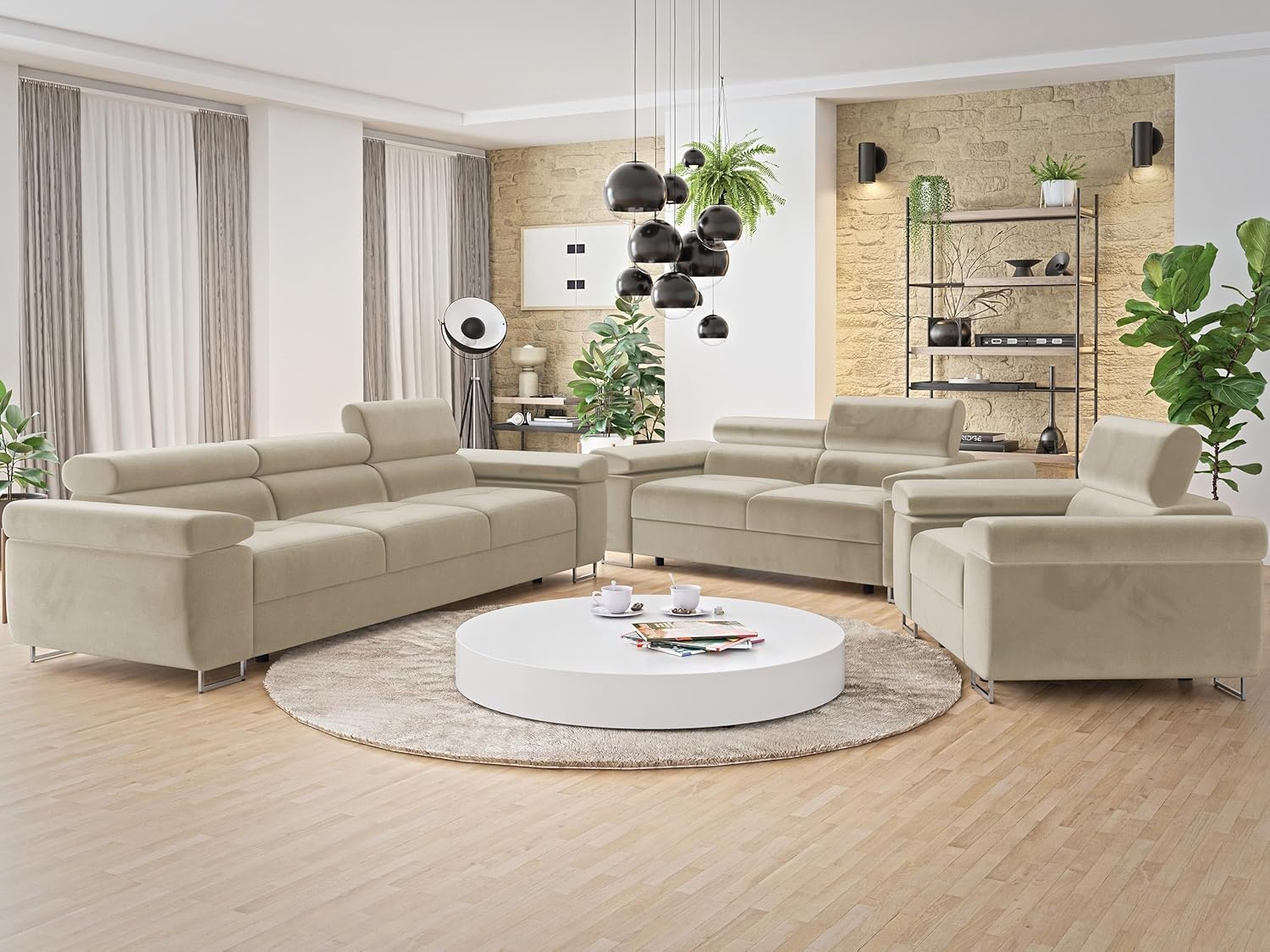 Mirjan24 Sofa Set Torezio 3+2+1, Sofagarnitur für Wohnzimmer, Couchgarnitur, Wohnlandschaft, Sofas, Couch, Füße aus Metall Chrom, Sofa (Manila 02)