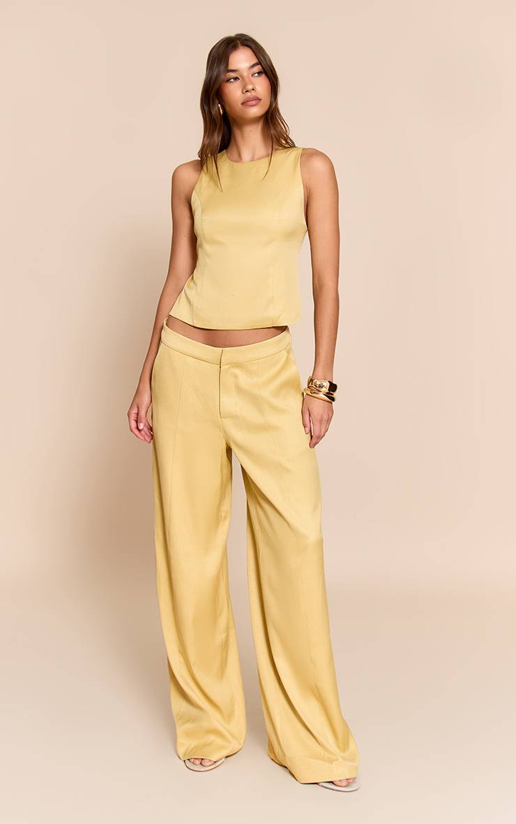 Citron Pantalon Large À Pinces Tissé