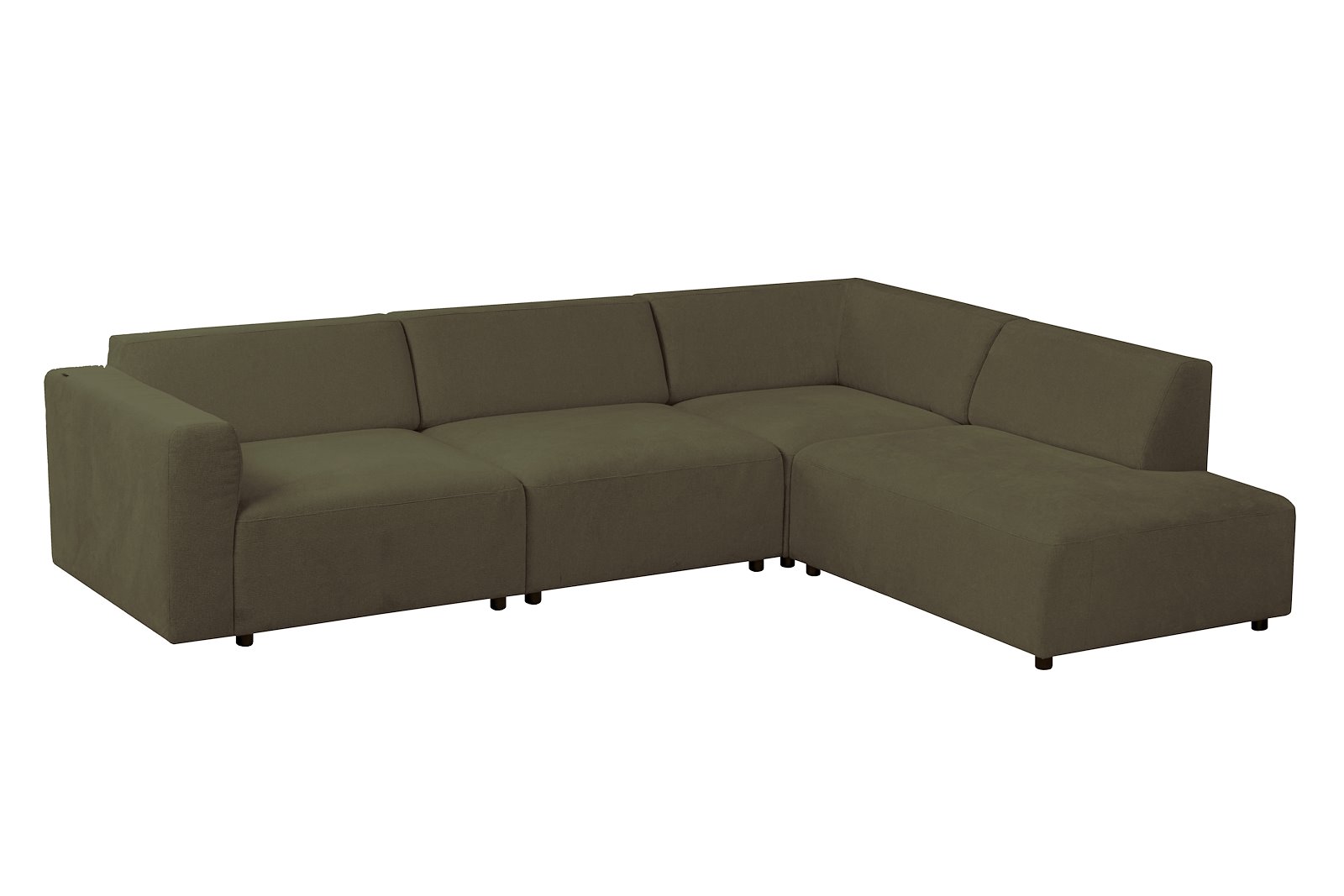 Cosmo hjørnesofa Oppsett 105. 3-seter med åpen ende høyre. Tekstil Fara Grønn med sorte ben