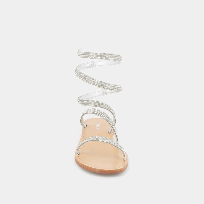 Sandales à brides torsadées  en cuir métallisé argent