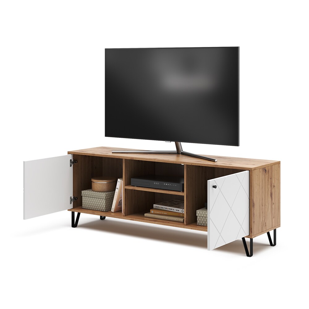 Vicco TV-Lowboard Nizza, Artisan-Weiß, 150 x 55,2 cm, Fernsehtisch mit 2 Türen