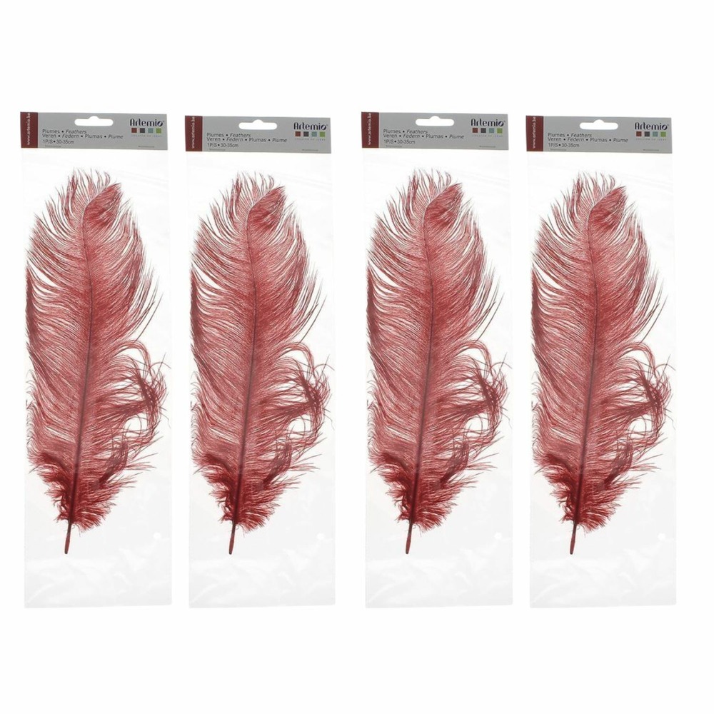 4 plumes d'autruche rouges