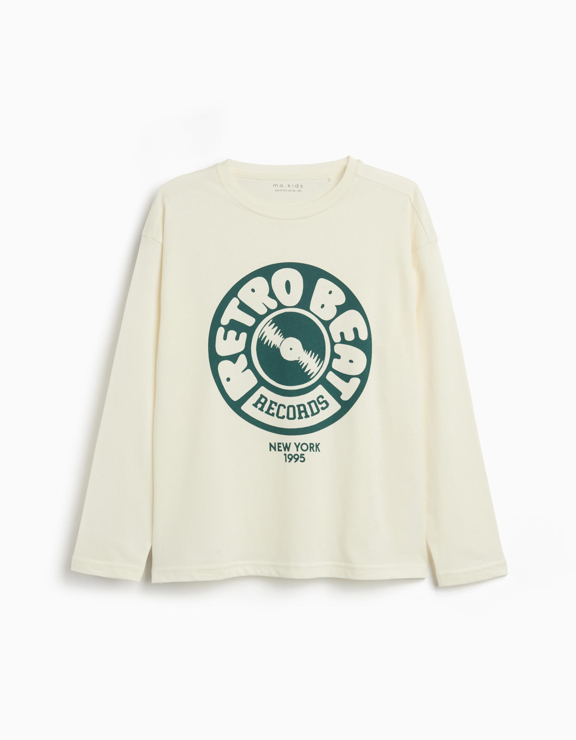 T-shirt de Manga Comprida Estampado, Menino, Cru