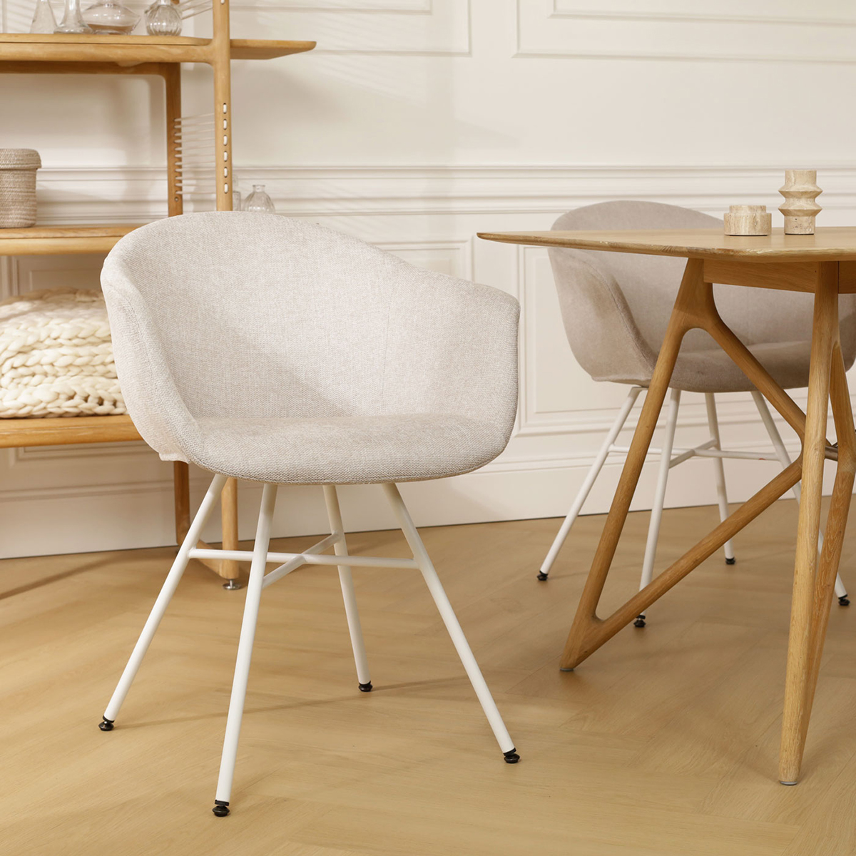 Eetkamerstoel Noa-Otis beige - wit onderstel - set van 2