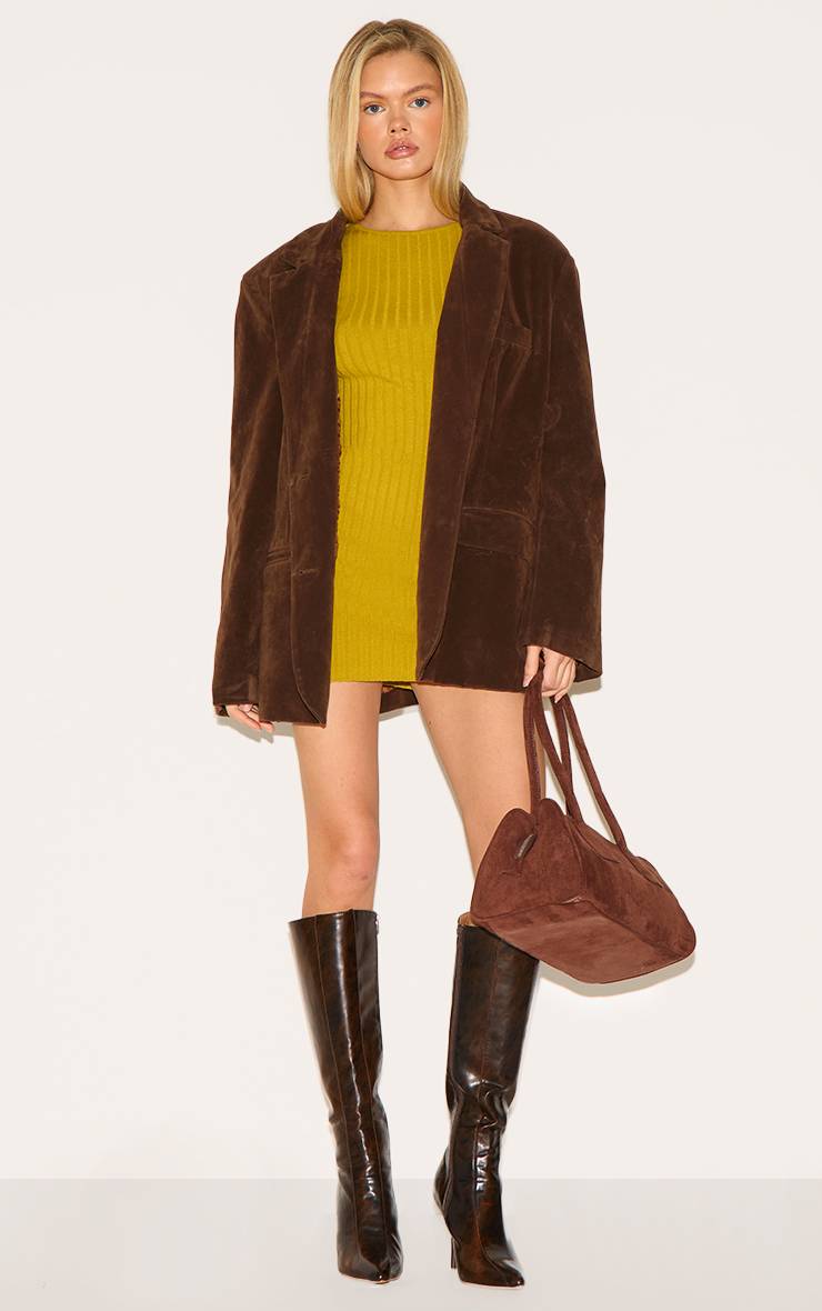 Vert Olive Robe Courte En Maille Côtelée