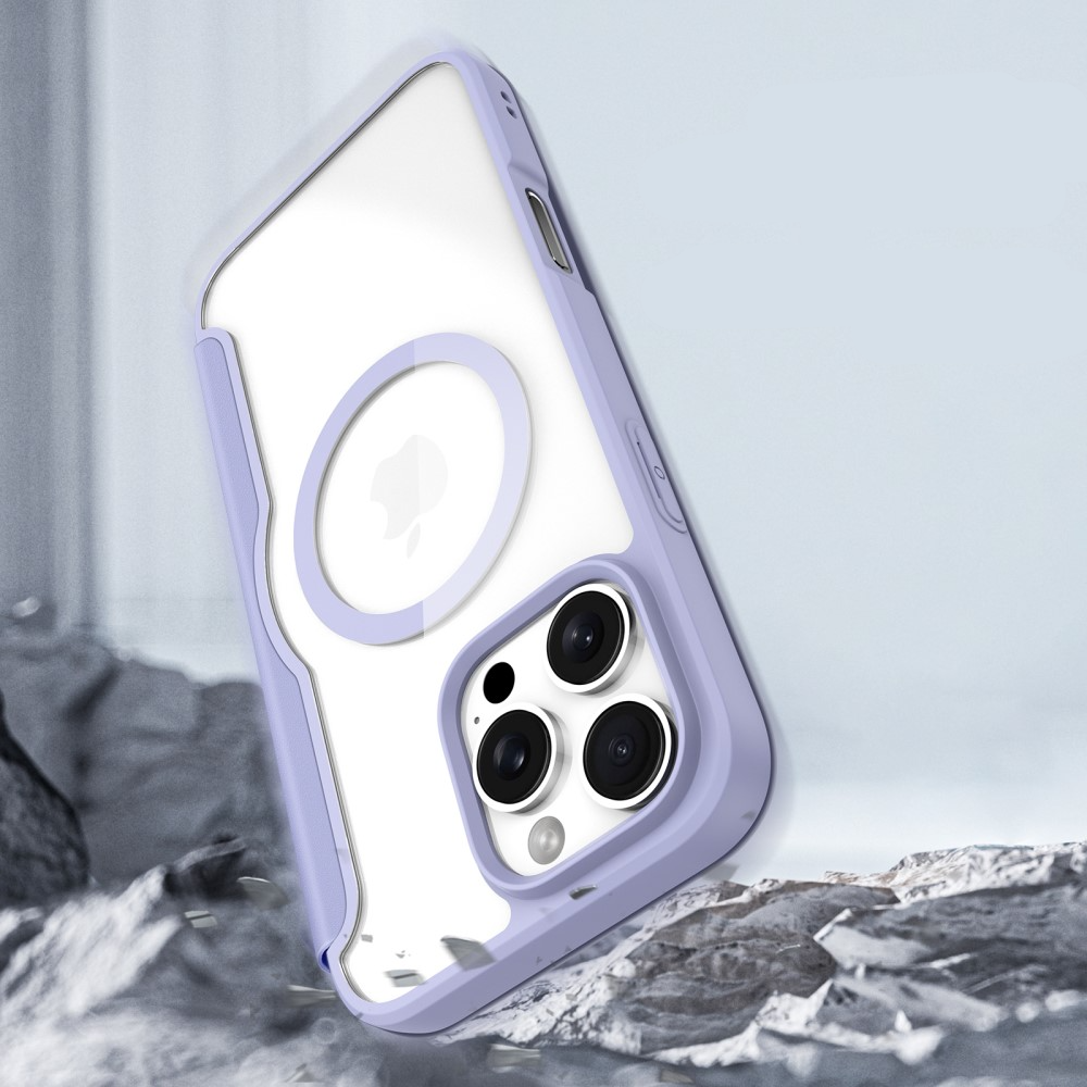 iPhone 16 Pro Max MagSafe Hybrid Leder Tasche   Kunststoff Rückseite - Lila / Transparent