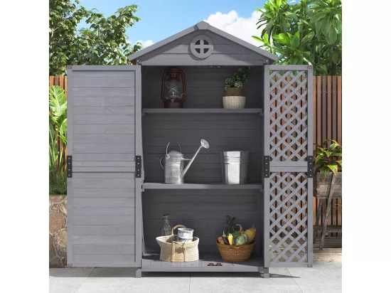 Abri de jardin en bois massif traité pour rangement extérieur résistant aux UV et intempéries sans entretien couleur gris anthracite